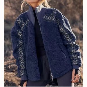 NWT! Free People Fp Movement Snowy Peaks Fleece Ink Navy Blue Large Jacket